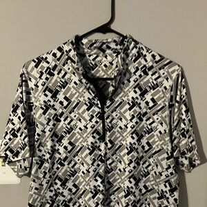 Maggie Lane Stylish Black and Gray Geometric Polo Shirt Sz XL